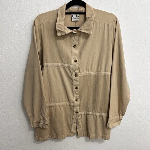 Vintage CC Collection Beige Long Sleeve Tunic Top Shirt Size XL 100% Cotton USA - Picture 1 of 10